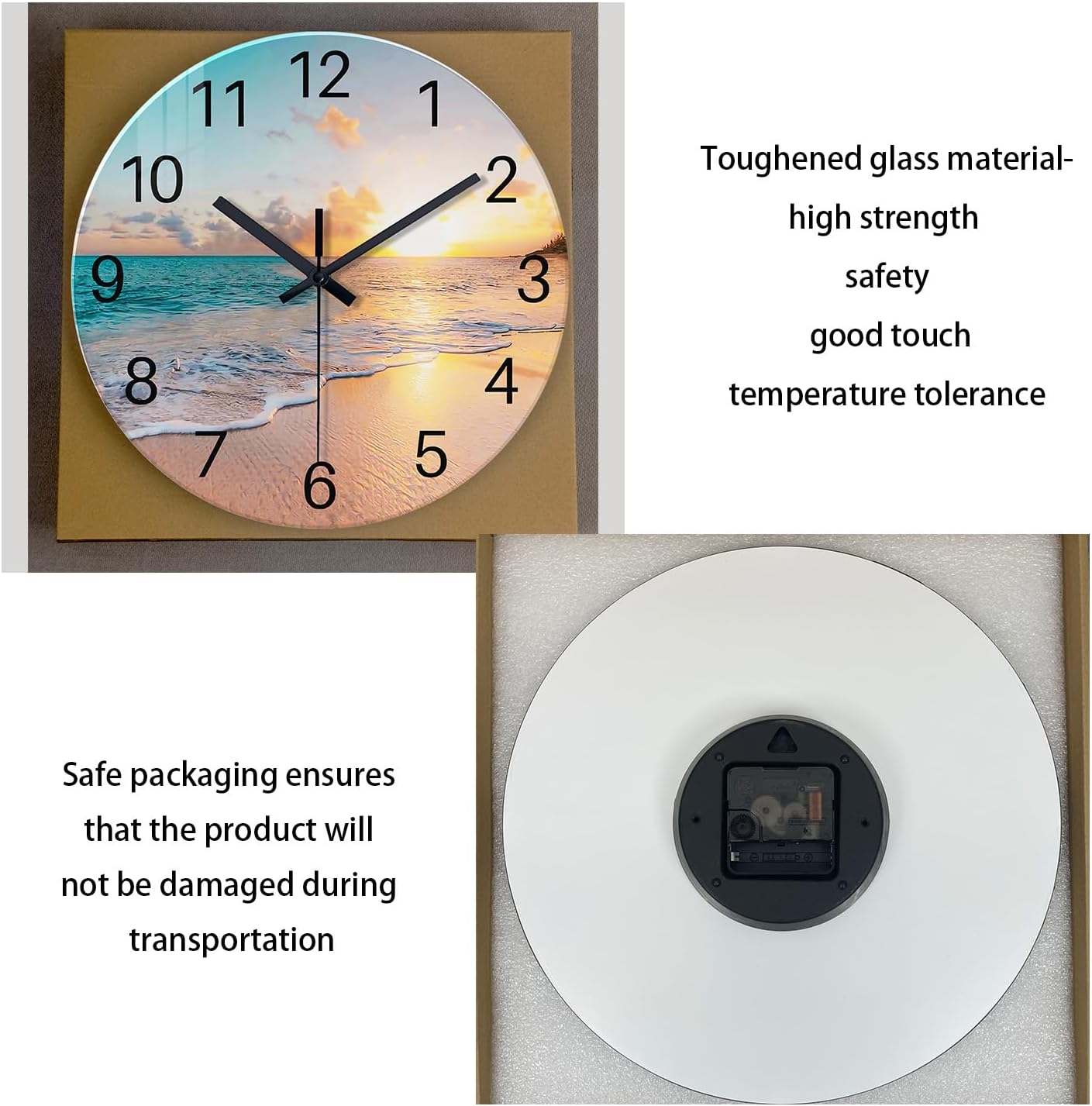 Round Blue Glass Office Wall Clock Decorative 24 Inch Beach Extra Large Wall Clocks Battery Operated Silent Wall Clock Non Ticking