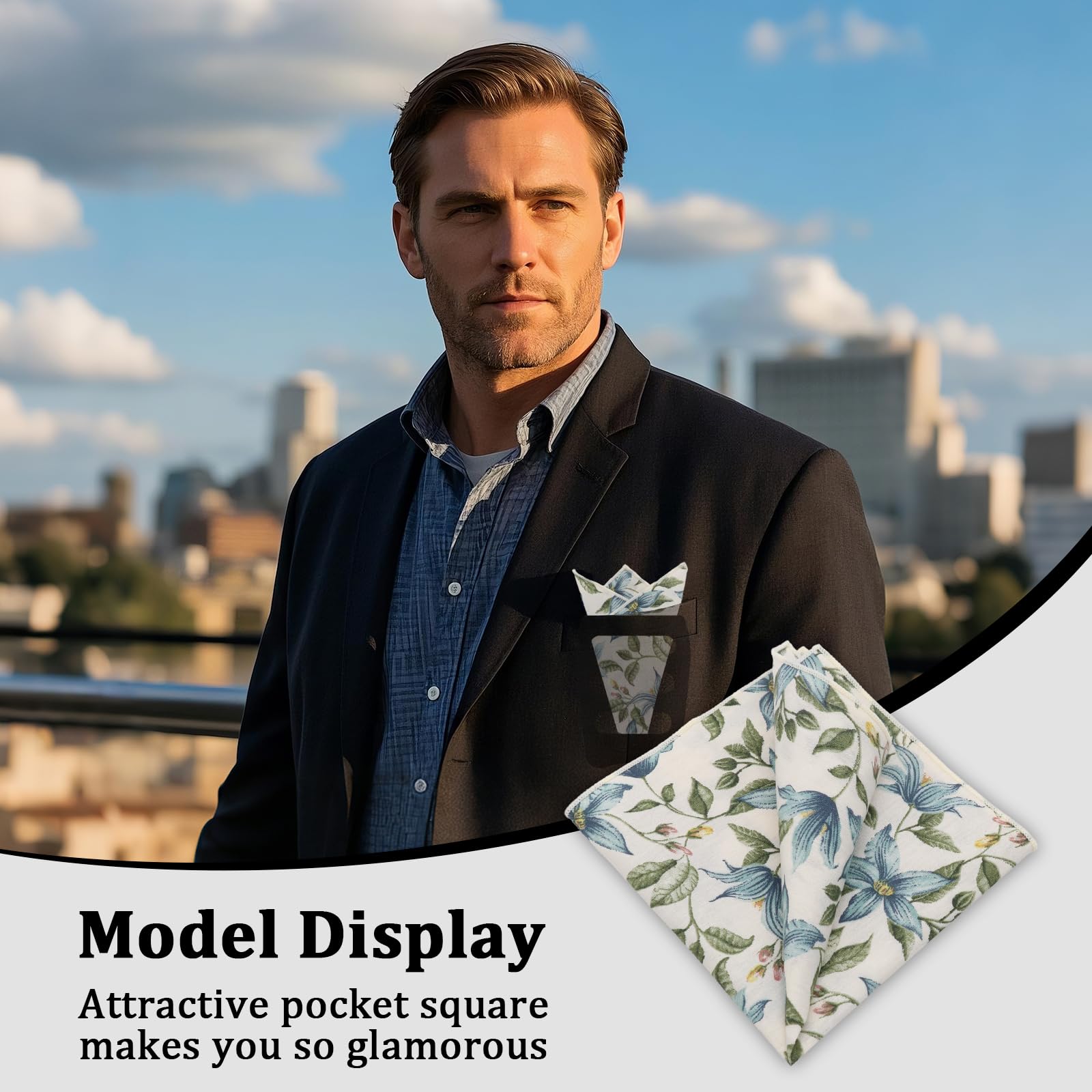 LHXzizizi Floral Pocket Square for men, Handkerchief for Men Mens Cotton Pocket Square with Holder for Banquet Wedding Party (Orange Pink Flower)