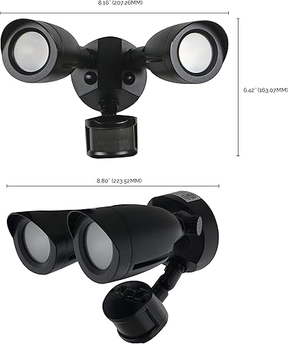 Miniatura 10 de Satco 65721 Luz de inundación de seguridad con cabezal de bala doble, con sensor de movimiento, 4000K, color negro