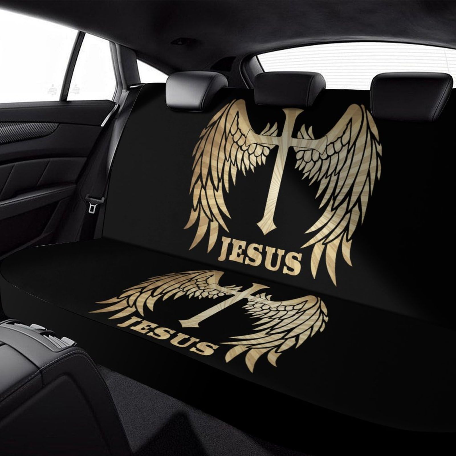 Religious Christian Faith Jesus 2 Car Seat Cover,Split Bench Car Rear Seat Cover,Washable Rear Automotive Seat Covers,Car Seatcover for Women Men Car Decor Accessories