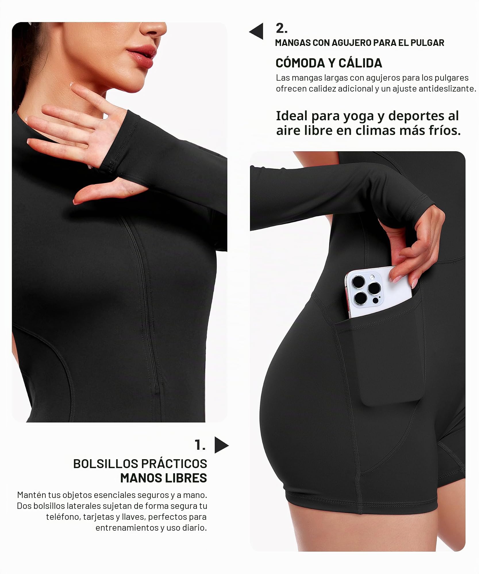 STARBILD Mujer Mono Corto Deportivo con Cremallera y Bolsillos, Gym Jumpsuits Short Zipper Push Up, Mangas Larga Una Pieza para Pilates Yoga Fitness Gimnasio