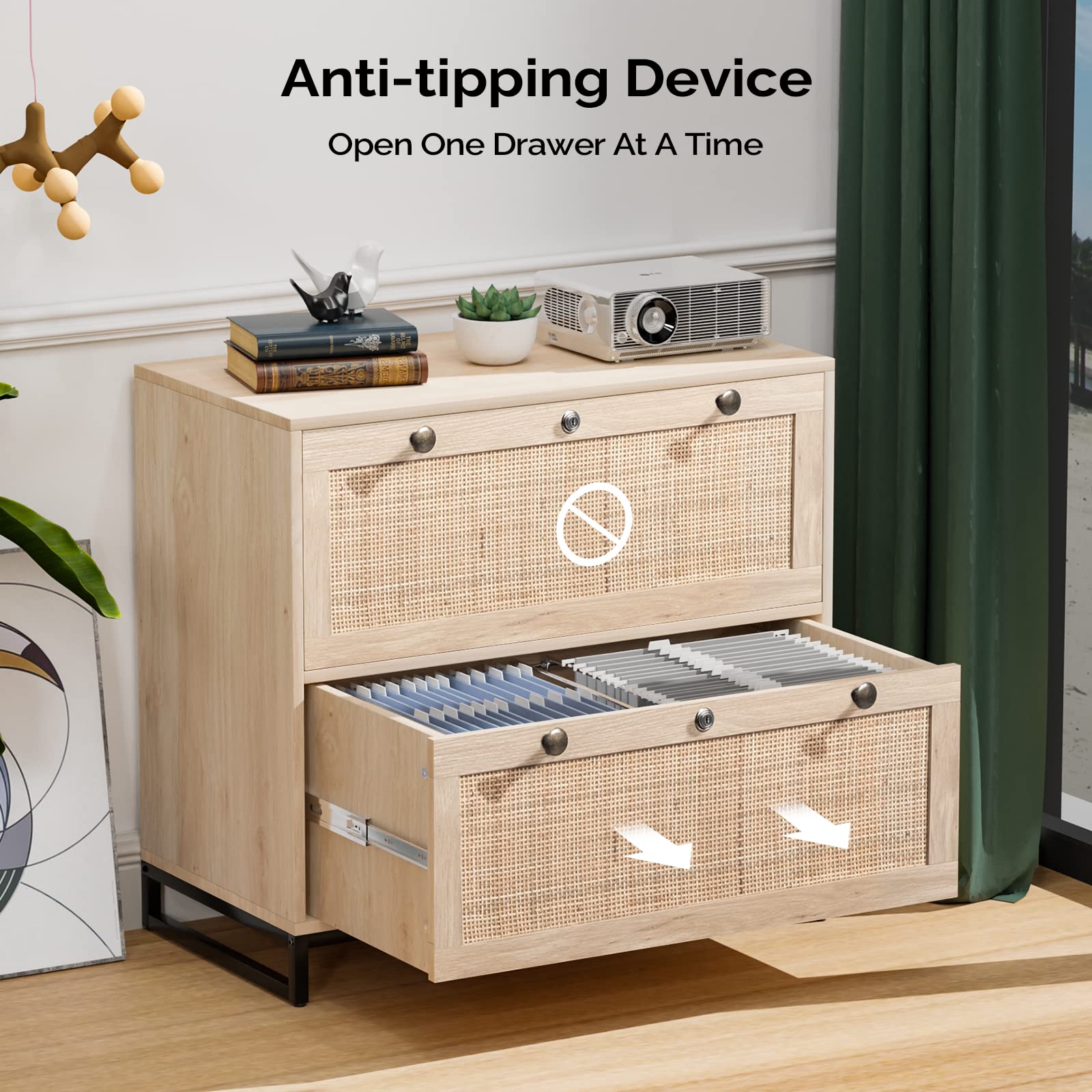 Amazon.com: VINGLI Wood Rattan 2-Drawer Lateral File Cabinet with