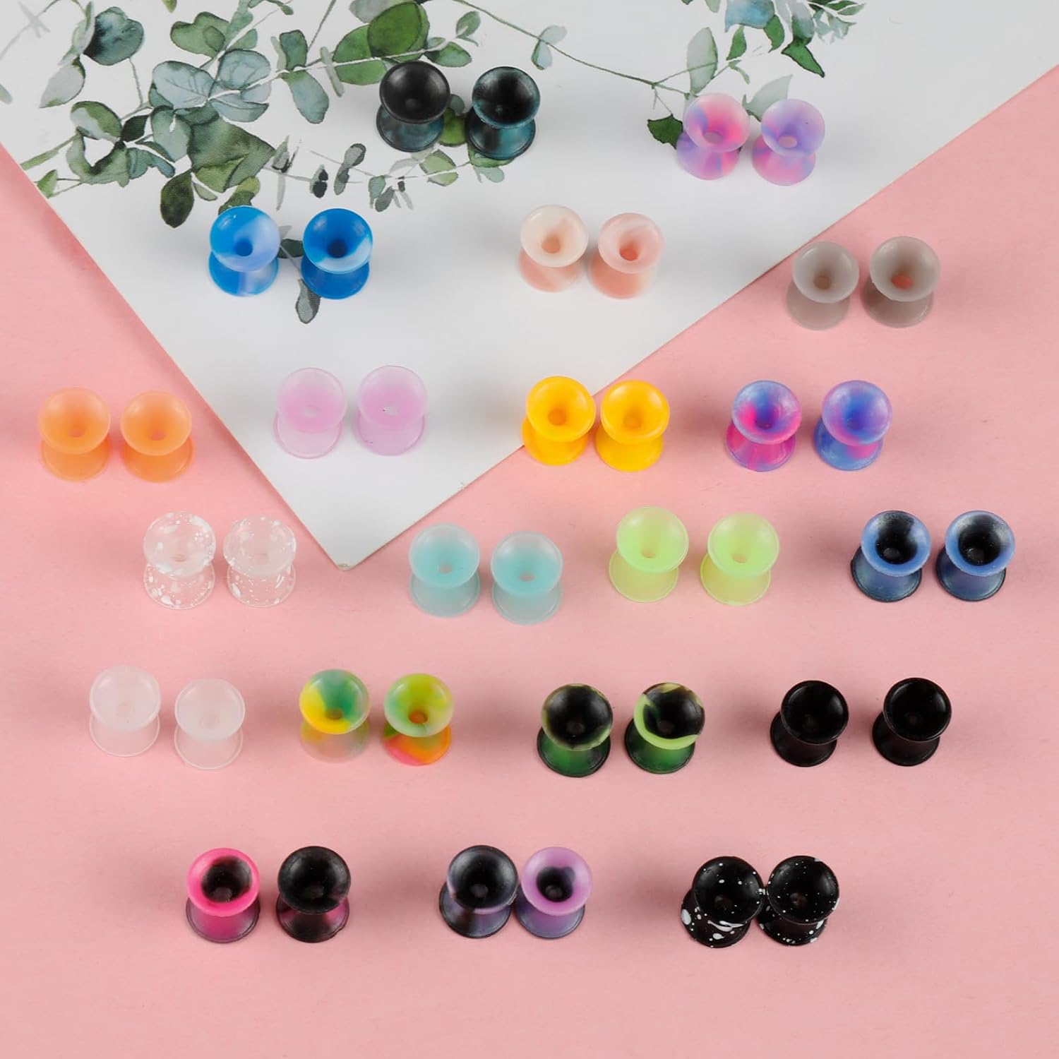 40Pcs Silicone Ear Gauges Flexible Ear Tunnels Gauges Soft Expander Stretching Ear Plugs Tunnels Colorful Double Flared Earring Piercings Jewelry for Men Women 2G-26mm