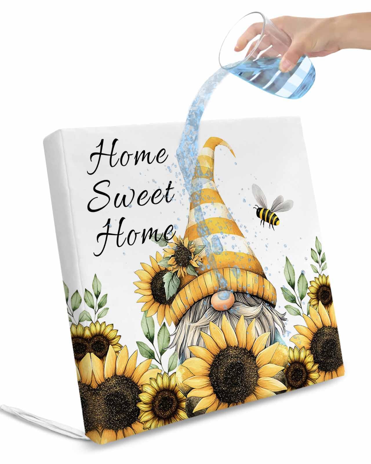 2 Pack Yellow Sunflowers Dwarf Waterproof Cushion Covers with Ties, Outdoor Patio Chaise Lounge Chair Seat Cushion Slip Covers Replacement(Only Cover) Bee Floral Country Vintage 20