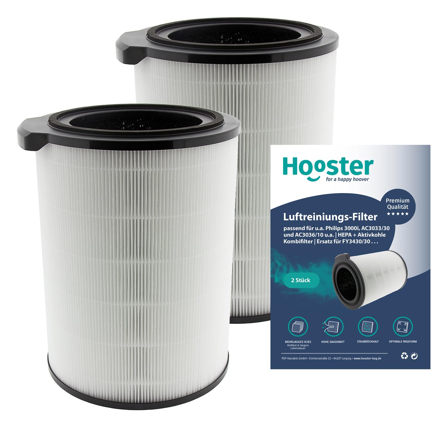 Set di 2 filtri adatti per purificatore d'aria Philips 3000i AC3033/30 e AC3036/10 ecc. | HEPA + filtro combinato al carbone attivo | ricambio per FY3430/30