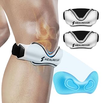 Healrecux Patellar Tendon Support Strap, Silicone Patella Knee Strap, Non-Slip Patella Stabilizer Knee Band for Jumpers Knee, Tendonitis, Basketball, Volleyball, Squats - White 2 Pack