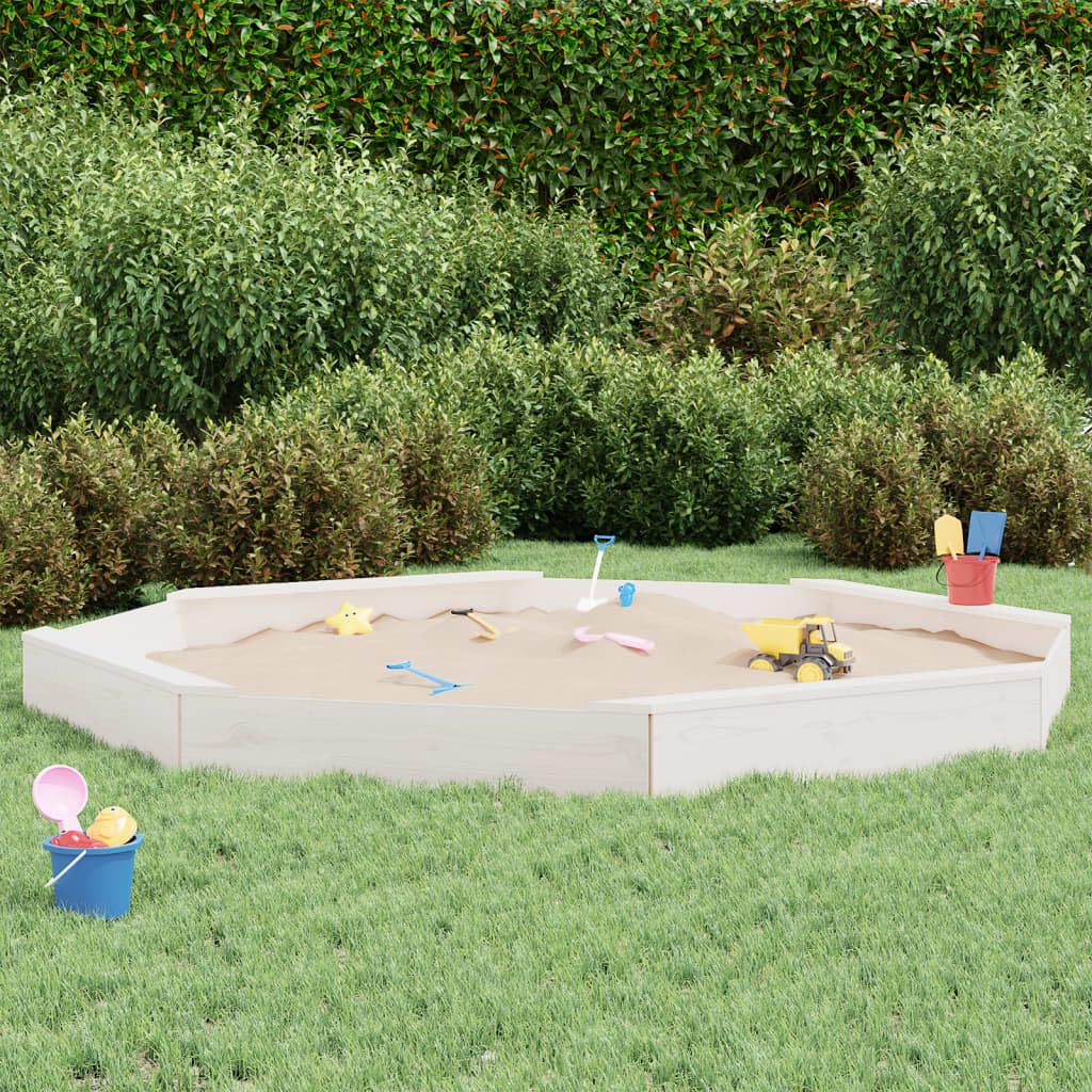 Gecheer Wood Sand pit Garden Sand Box Sandbox with Seats White Octagon Solid Wood Pine
