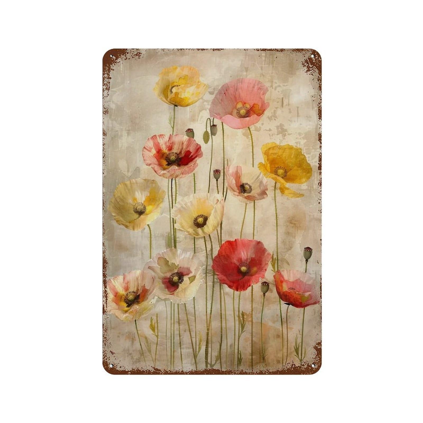 Wujhgrsg Style Textured Impasto Warm Palette Poppy Overlay 02 Wall Art Retro Iron Vintage Metal Tin Sign Poster Modern Decor For Home Cofffee Club Bar Shop 30X20cm
