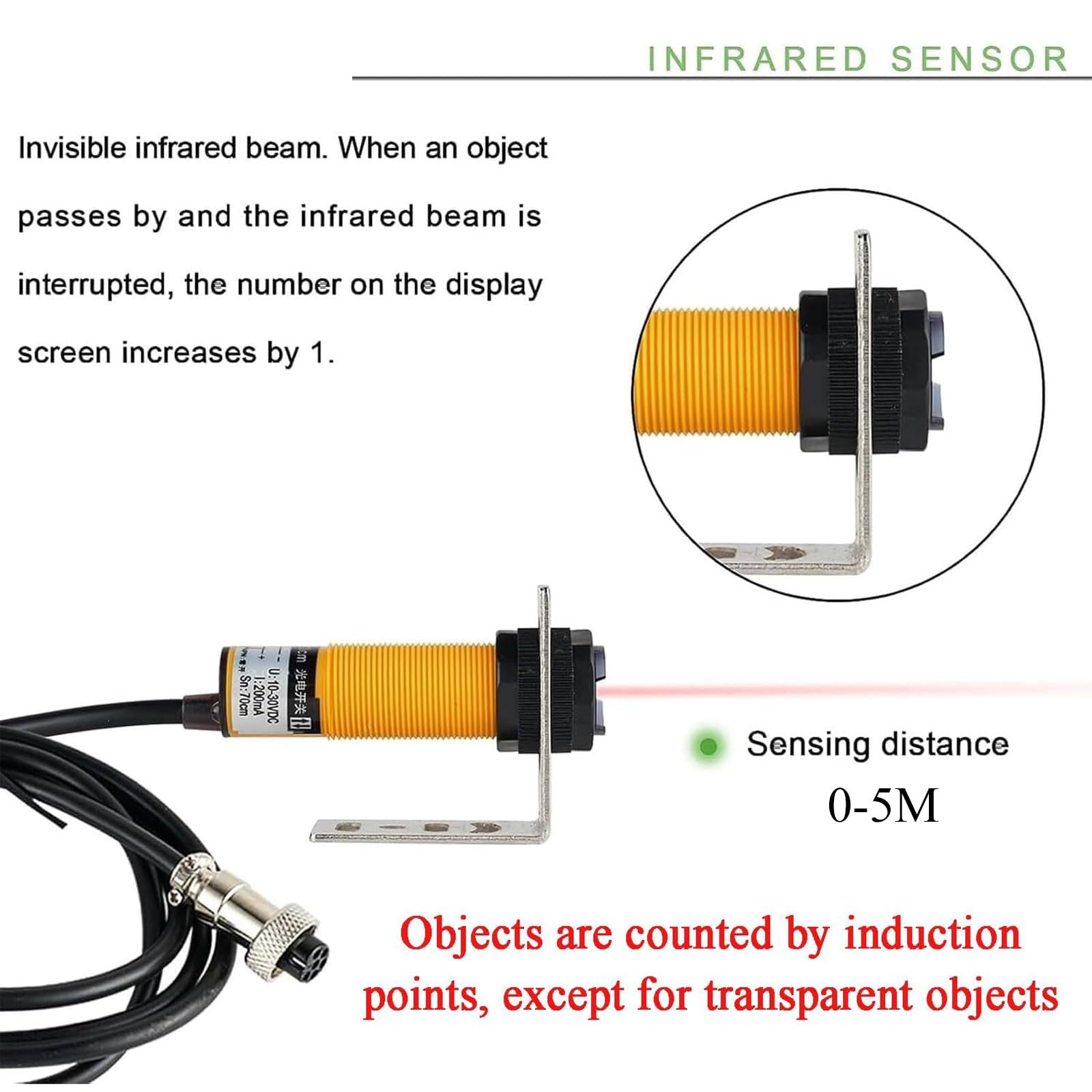 Contatore Digitale a LED con Doppia sonda a infrarossi, Fino a 999999 conteggi, Distanza di rilevamento 0-5 m, Telecomando per Magazzini, logistica, fabbriche, supermercati, Gar,