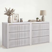 27.6 Wide Oversized Fluted Nightstand Set of 2, Slatted Tall Night Stands | Extra Large Wood Bedside Table, 3 Drawers, Mid-Century Modern End Table for Bedroom, Living Room,