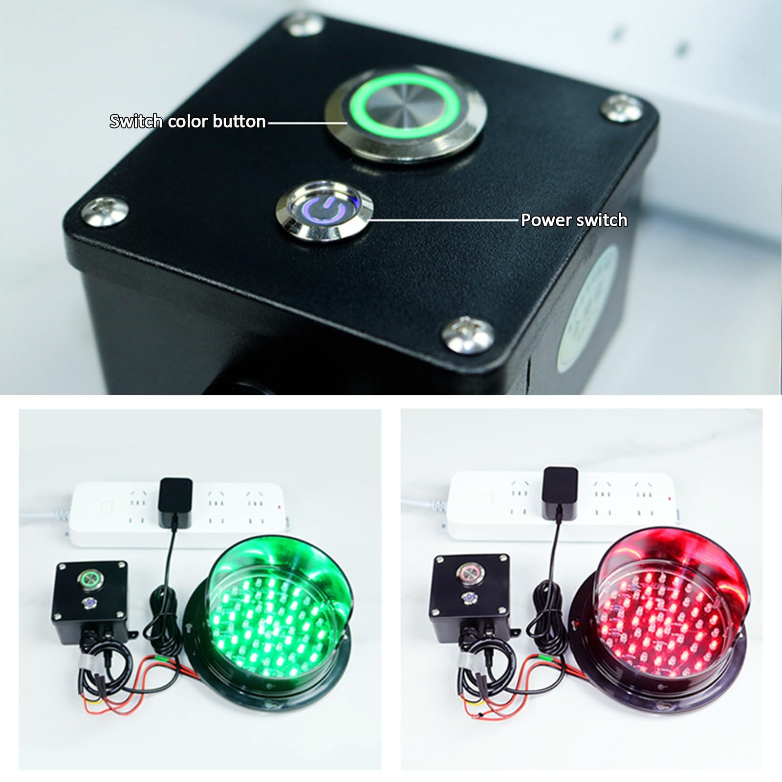 Semáforo, Luz de Freno, Luz de Señalización LED, Carcasa de PC, Impermeable IP67, Control por Botón, para Obras de Construcción y Muelles de Descarga(125mm/5in)