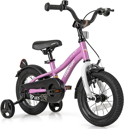 Miniatura 16 de COSTWAY Bicicleta para niños de 12/14/16/18 pulgadas, bicicleta para niños pequeños con ruedas de entrenamiento, asiento y manubrio ajustables,
