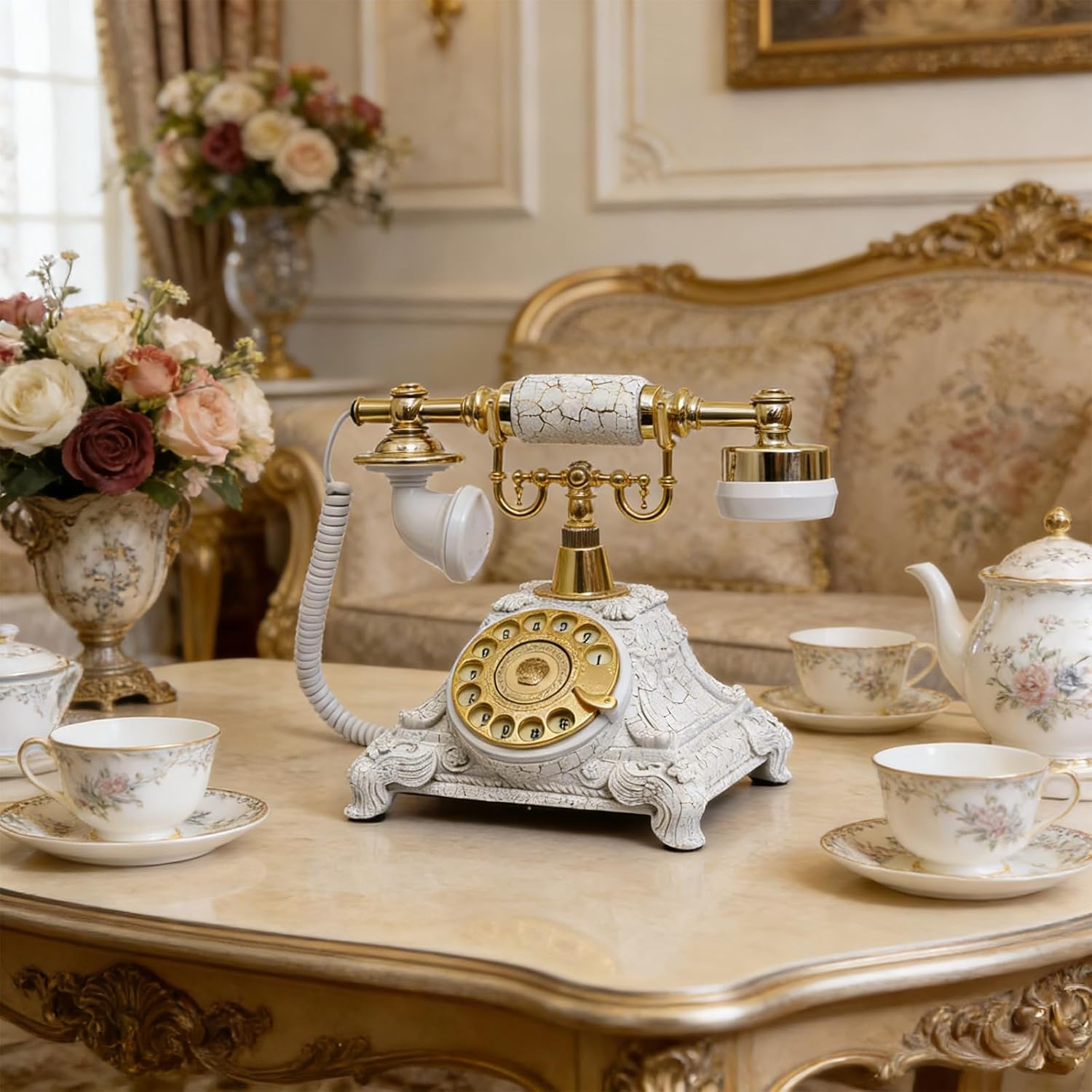 Rotary Dials Telephone Model Resins Antique Landline Telephone Replicas Ornament for Home Desk Shelf Decors Collectible