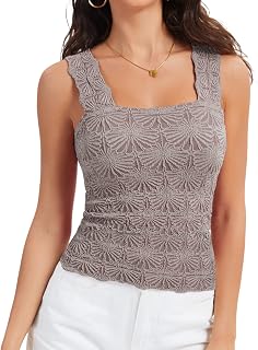 Women's Cute Summer Crop Tank Tops Square Neck Floral Cami