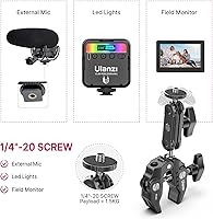 Vista 8 de ULANZI Super Clamp - Soporte de abrazadera para cámara monitor de 360°, brazo mágico, adaptador de cabezal de bola doble con rosca de 1/4"-20