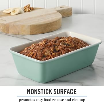 Martha Stewart Gallen 9 Inch Nonstick Carbon Steel Loaf Pan Teal, Durable Bakeware for Even Baking and Easy Release