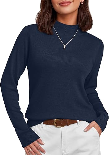 JUSTFASHIONNOW Mock Turtleneck Sweater for Women Wool Blend Long Sleeve Top | Fitted Warm Sweaters, Lightweight Knitted Pullovers, Soft Basic Layering Tops, 2026 Fall Winter Trendy