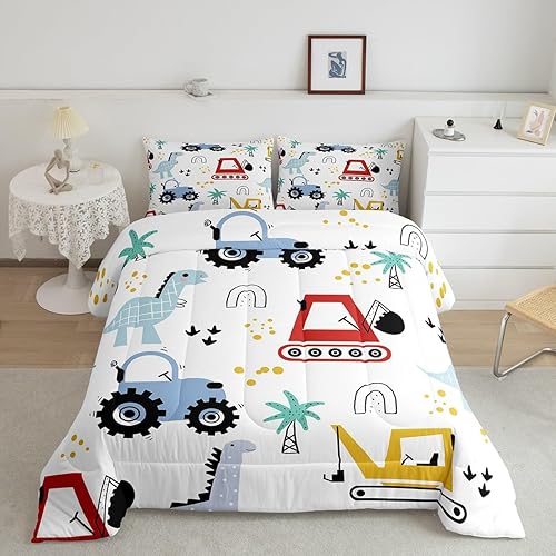 jejeloiu Kids Cartoon Dinosaur Bedding Set Full Size Cartoon Car Comforter Set f