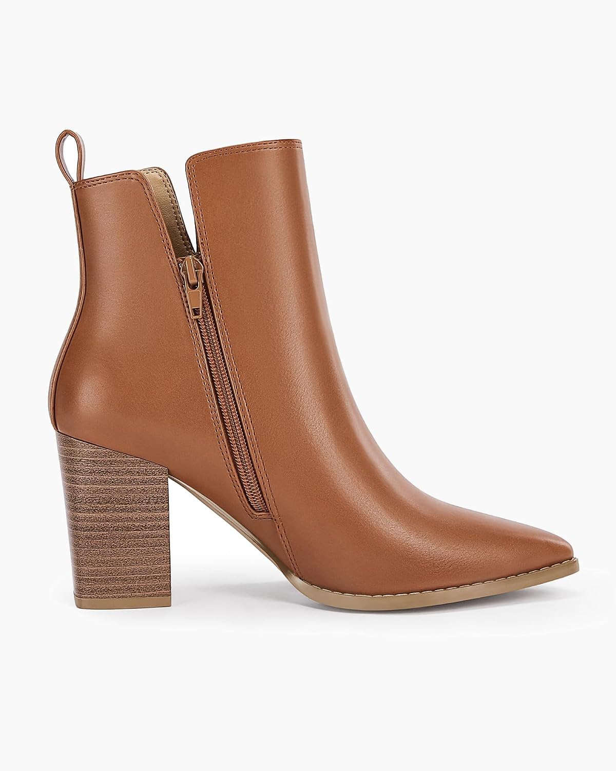 Rilista Womens V Cutout Ankle Boots Pointed Toe Chunky Block Stacked Heel Booties Side Zipper Shoes
