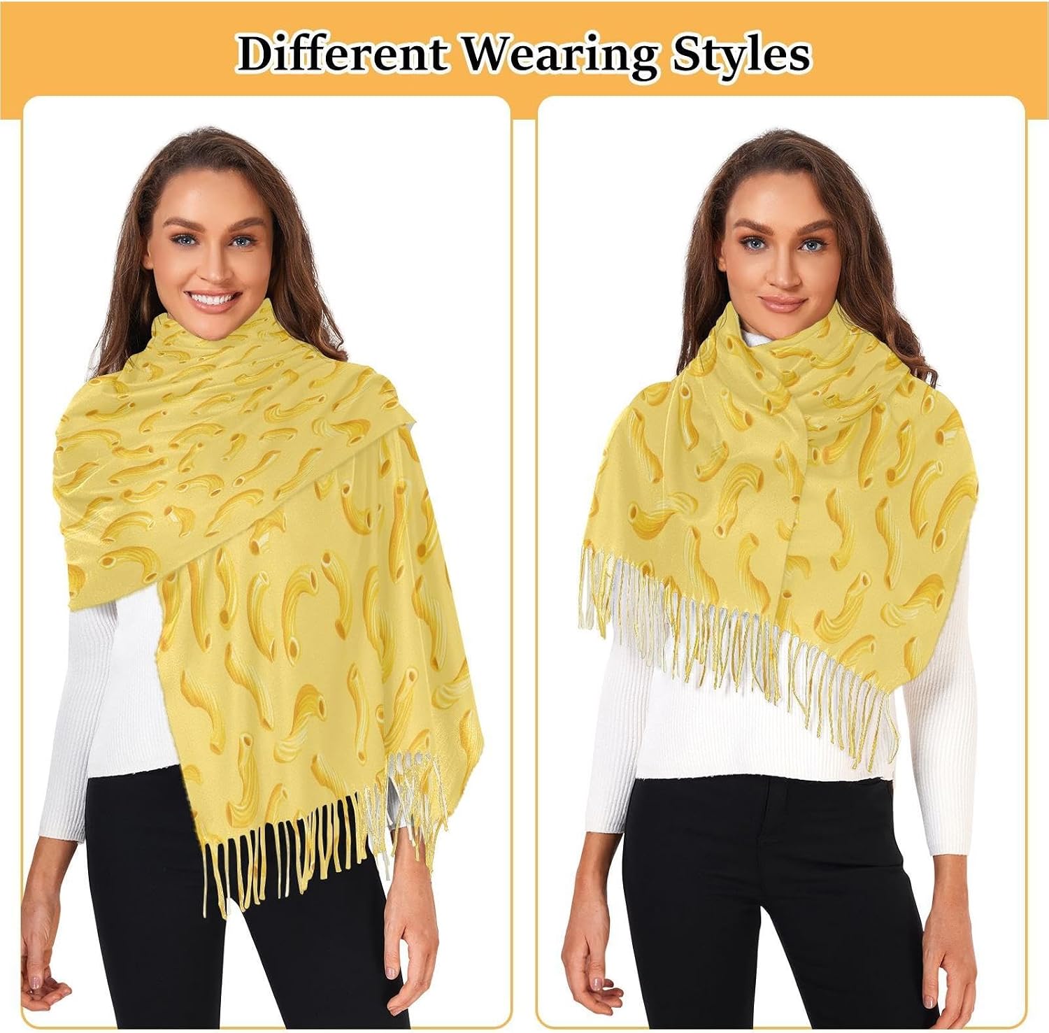 Winter Scarf for Women Yellow Macaroni Fashion Tassel Shawl Wraps for Women, Cold Weather Warm Womens Scarves Soft Long Scarf Gifts