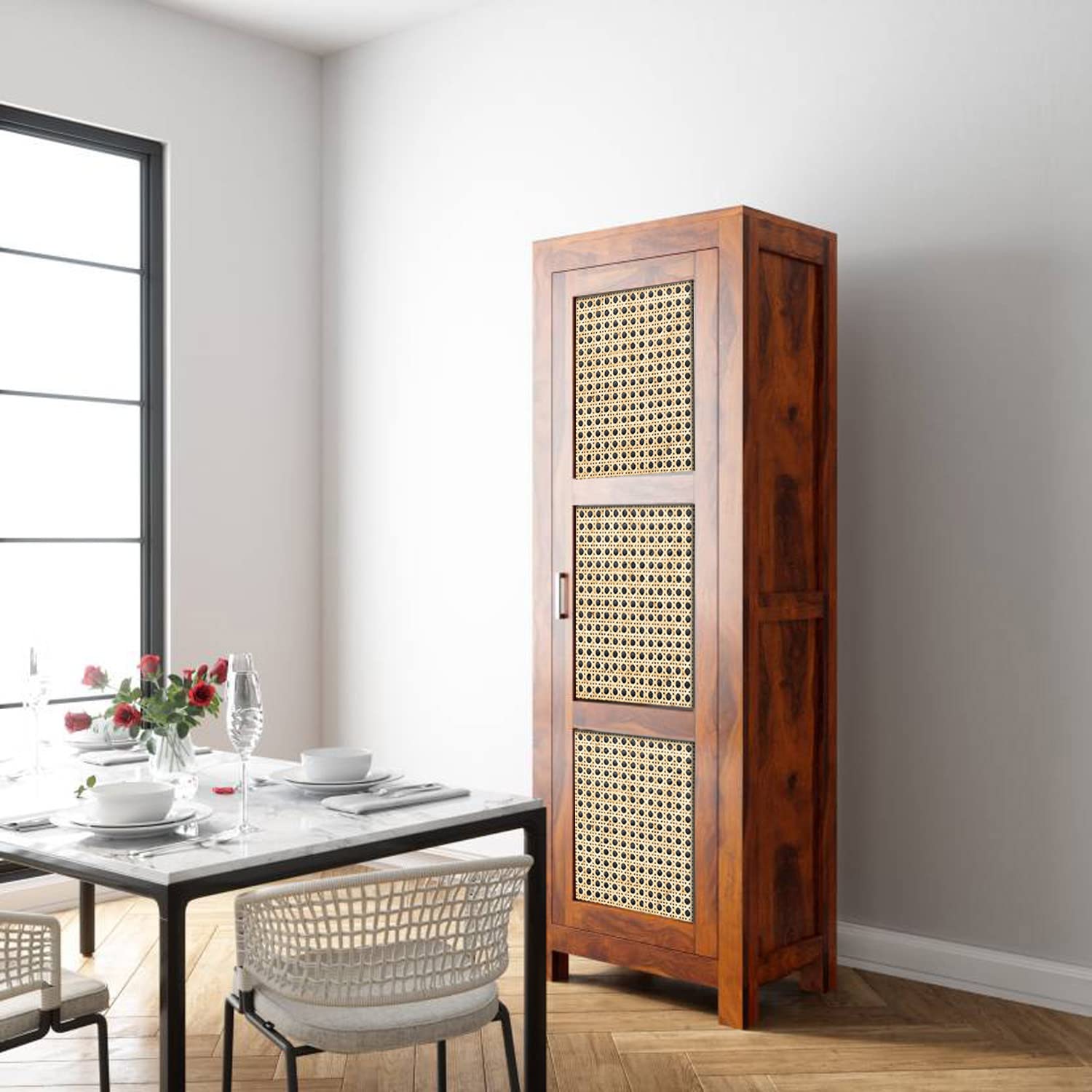 The Attic Victoria Kitchen Cabinet With Cane - Multipurpose for Bedroom, Living Room, Study, Bar - Solid Wood Bookshelf - Honey Matte Finish-picture-24