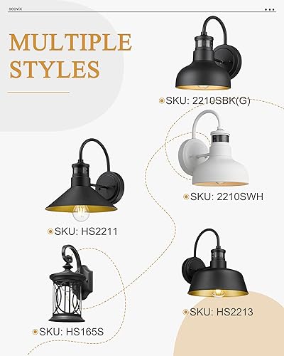 Miniatura 7 de Luces de porche con sensor de movimiento de 12 pulgadas, paquete de 2 luces de granero del atardecer al amanecer al aire libre con enchufe E26,