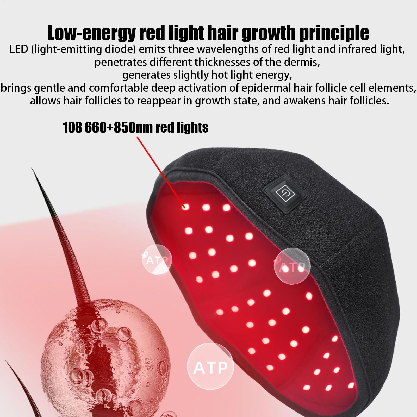 Cuffia per la ricrescita dei capelli, dispositivo LED a infrarossi per prevenzione 'alopecia, 7,87 x 3,94 pollici luce rossa X diradamento, design unisex, efficace, ripristino dei capelli X Growth