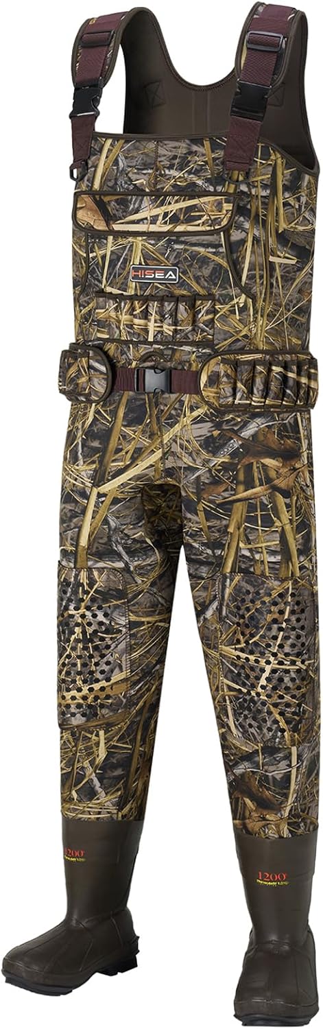 HISEA Hunting Waders for Men with 1200G Insulated Boots, Neoprene Waterproof Chest Wader, Bootfoot Fishing Waders Next Camo Evo M12