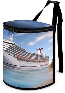 Seaside Cruise Ship Car Trash Can with Lid, Leakproof Hanging Automotive Trash Bin, Waterproof Garbage Storage Bag for Vehicles, RV, Bathroom, Office