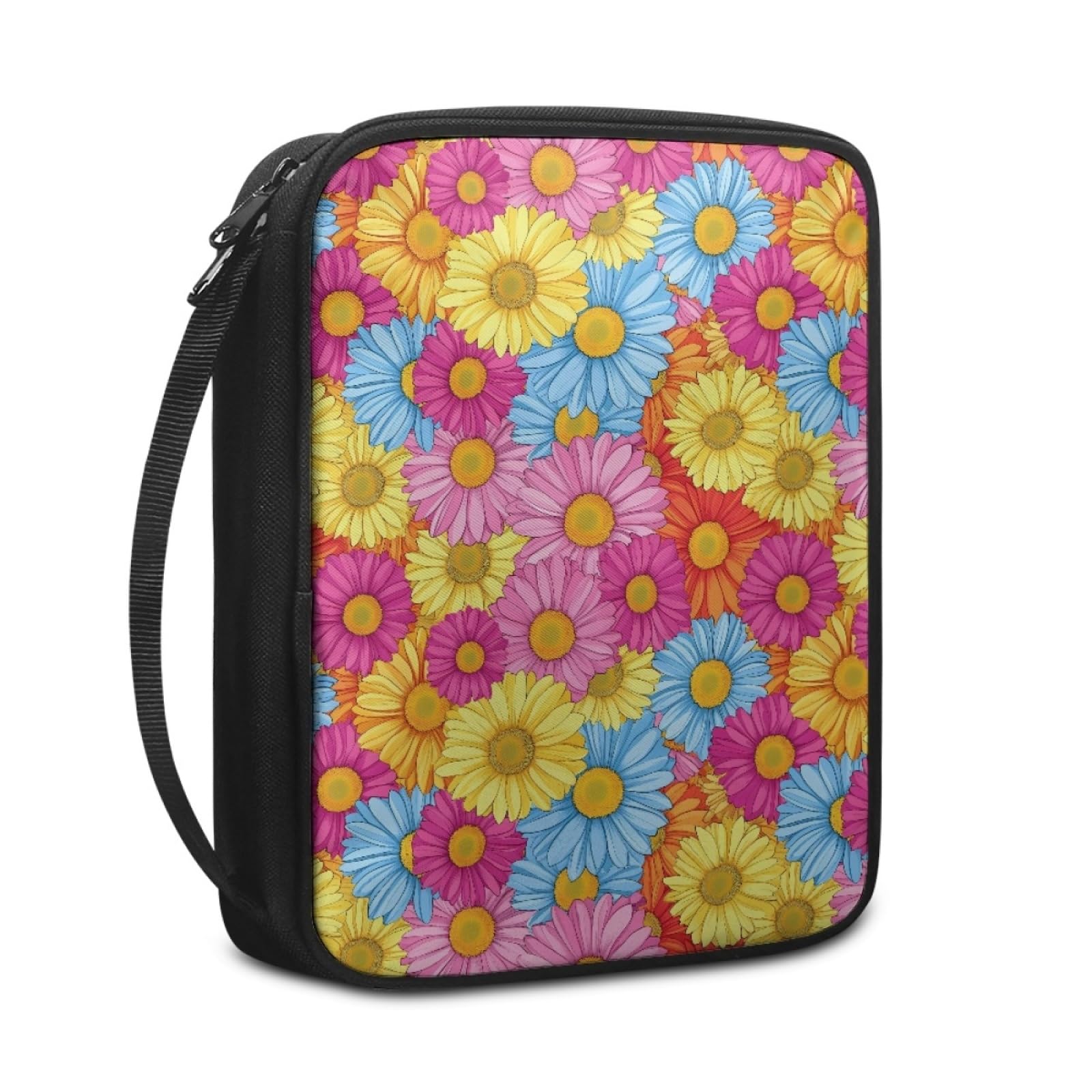 Custodia Libro Rosa Giallo Florale Copertura Bibbia con Manico Cerniera Tela in Poliestere per Uomo Donna Porta Libro Grandi Capacità Custodia per Libri 27.5x22.5x5.5 cm