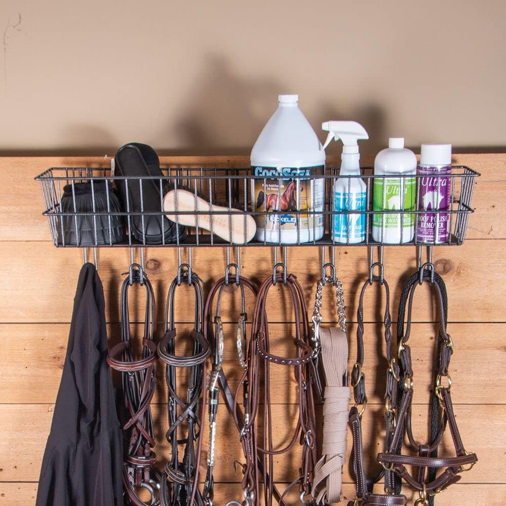 EASY-UP Pro 36 Basket with Tack Hangers | Color Gray Armor | Multi-Use Stable Organizer | Heavy Duty Steel Construction | Multiple Hanging Options | Versatile Uses | 7-Year Warranty