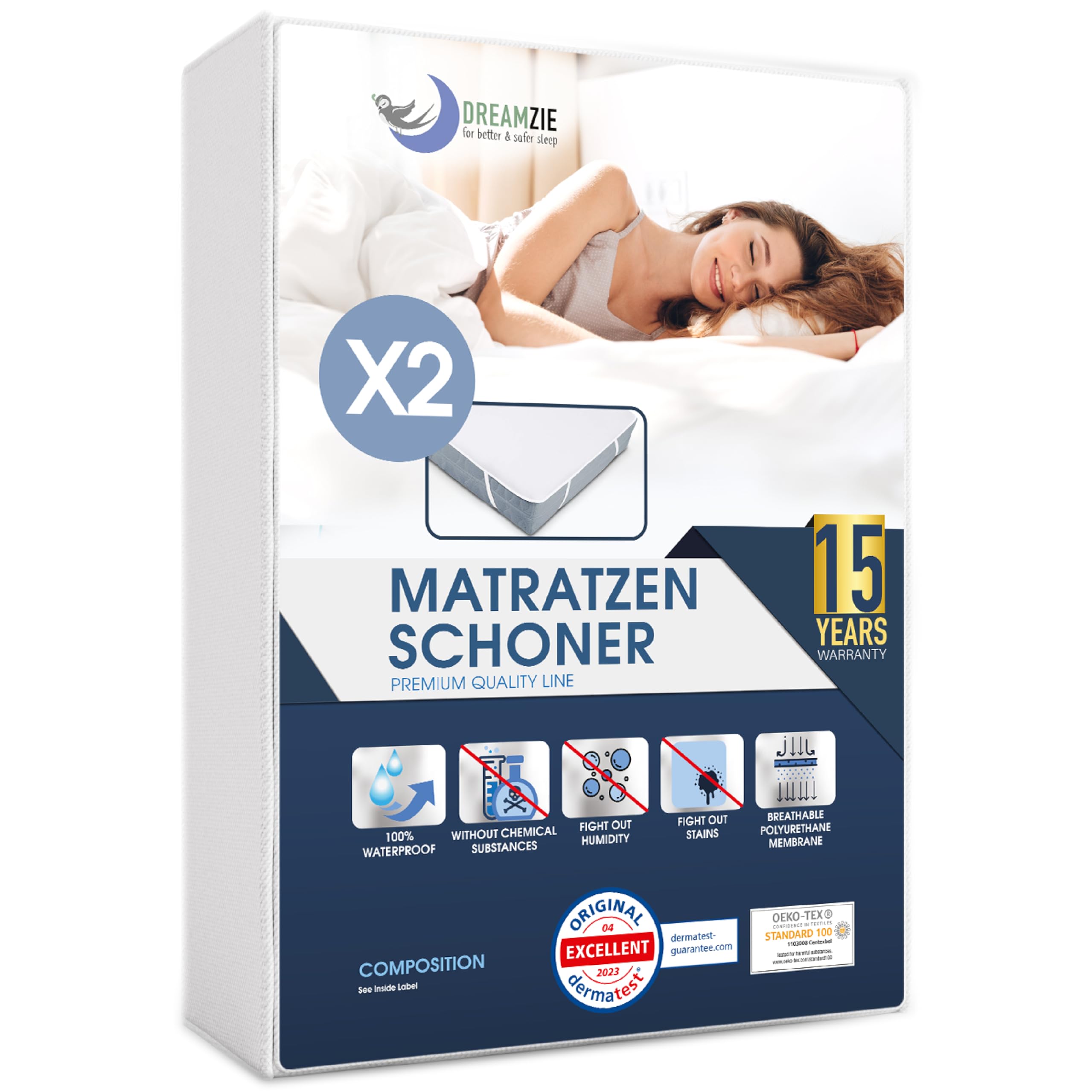 Dreamzie Matratzenschoner 140x200cm Wasserdicht (2er-Set) Oeko-TEX Zertifiziert - Atmungsaktive Matratzenauflage
