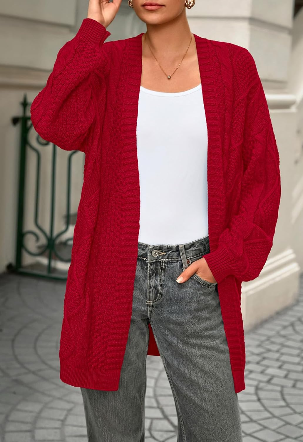 PRETTYGARDEN Women's Cable Knit Open Front Spring Sweater Lantern Long Sleeve Chunky Cardigan Sweaters Trendy Outerwear Coats - Image 3