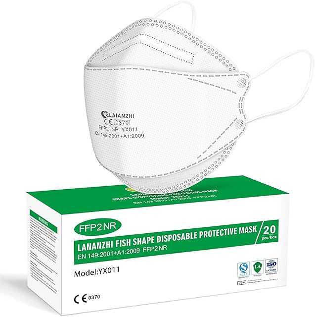 LAIANZHI FFP2 Mask, Disposable Face Mask, Individually Wrapped Respirator Mask for Women Men, 4 Layer Filters Airborne Particles94% (20 Pack White