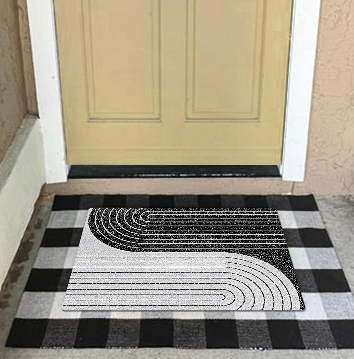 Modern Abstract Door Mat, Black and White Minimalist Doormat Bathmat for Home Bathroom Indoor Outdoor Entrance Porch, Boho Retro Welcome Mats for Front Door Entryway, 17x30 Inches