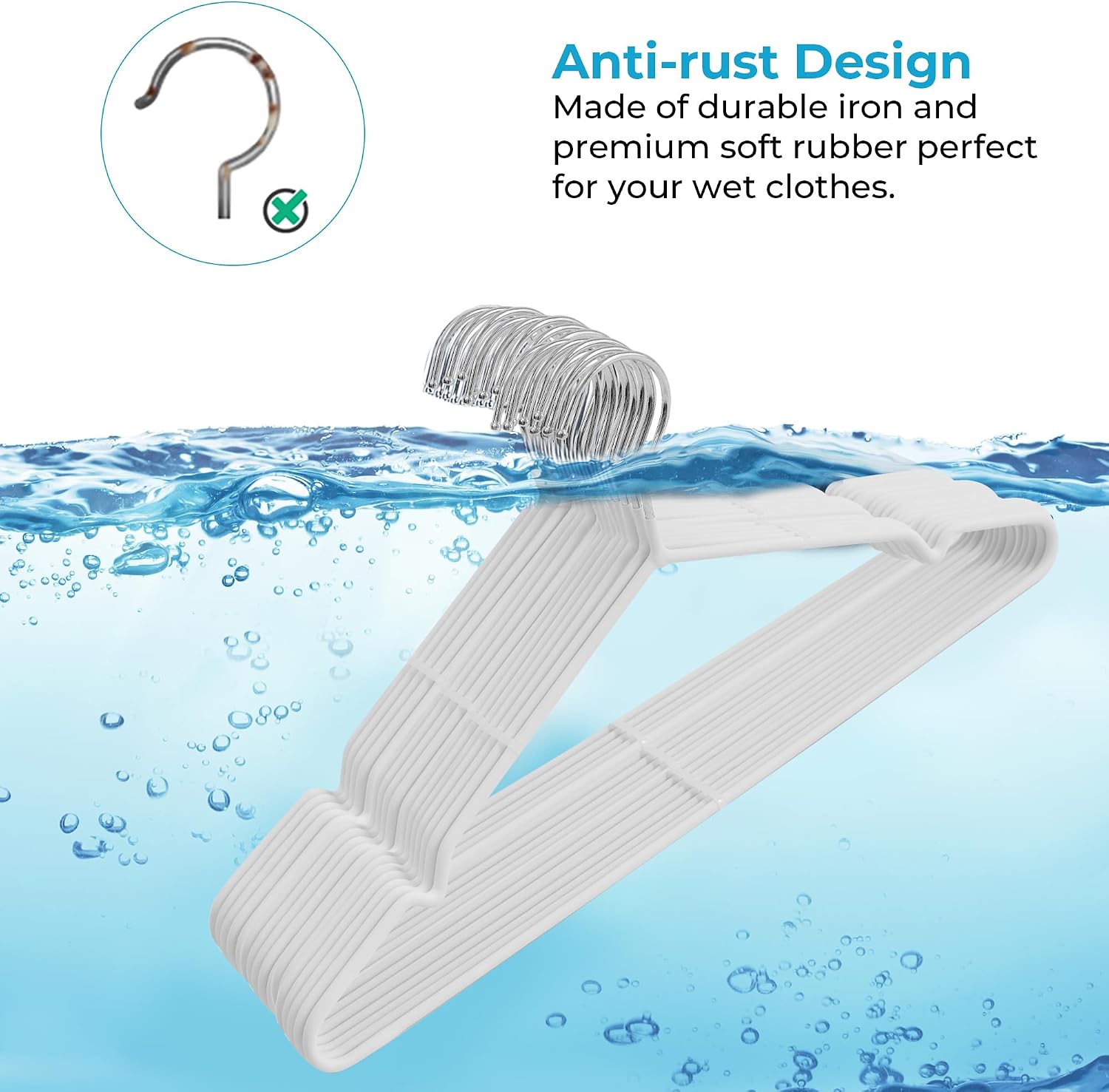 JS Hanger Metal Hangers 16.5" Coat Hangers - Extra Thick Wire Hangers with Non Slip White Rubber Coating Heavy Duty Pant Skirt Suit Hangers for Coat (20 Pack)