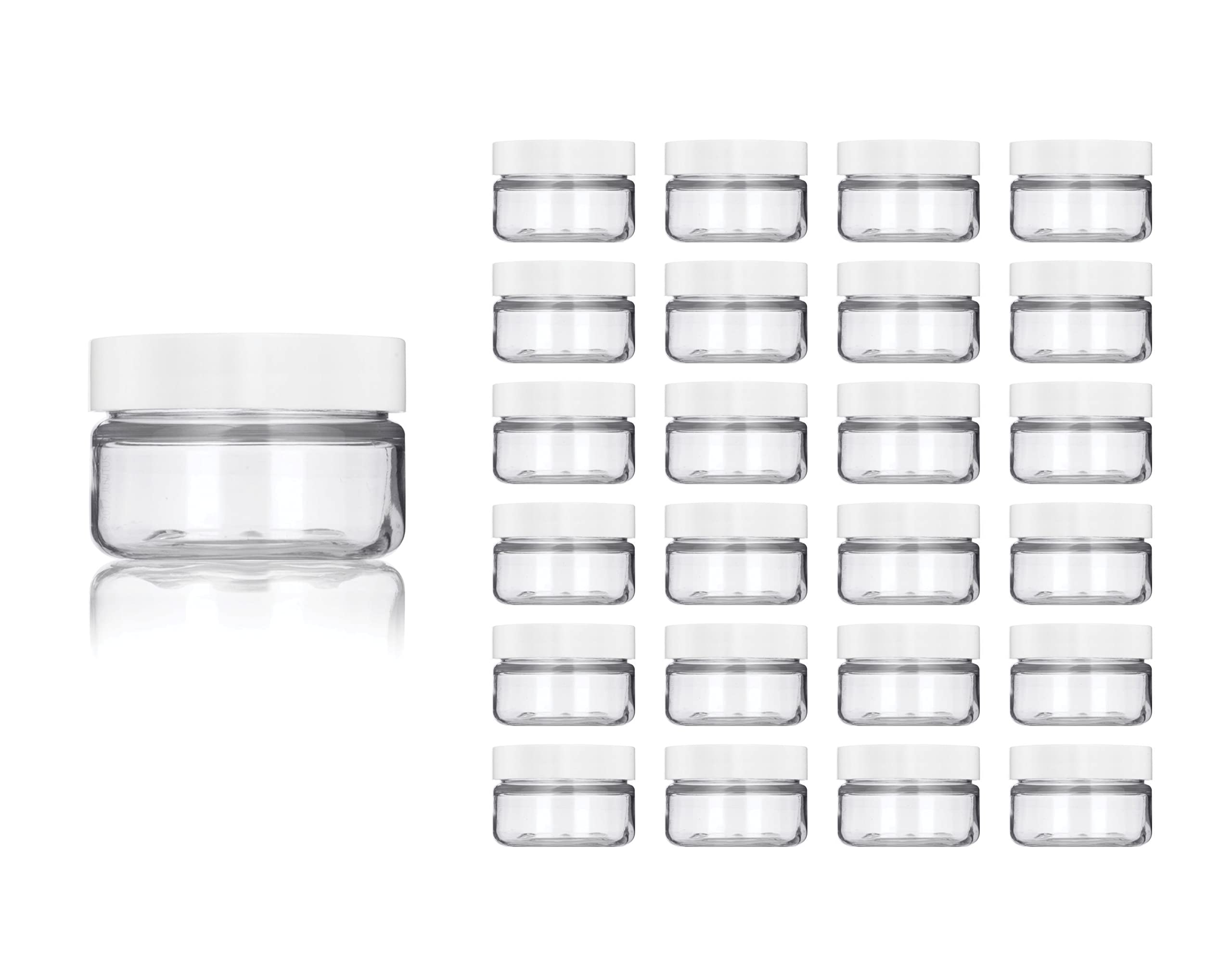 PURENSO Select - 24Pcs of 50ml Clear Basic Plastic Jar with White Straight Top Cap I Refillable Kitchen Storage Containers for Dry Food