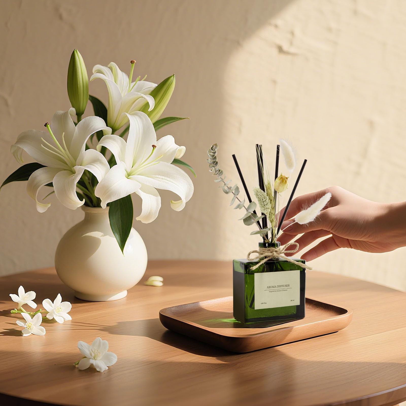 Saussavita Profumatore per Ambienti, Fragranza Gelsomino & Giglio, 180 ml Diffusore Profumo Ambiente 120 Giorni di Lunga Durata con Bastoncini per Casa Bagno e Ufficio, Decorazione Della Casa