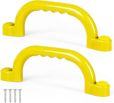 Playground Safety Handles - Outdoor Yellow Grab Handle Bars, Plastic Tree House or Playhouse Accessories, Backyard Playset Equipment Replacement Safety Parts for Monkey Bars, Jungle Gym, and More