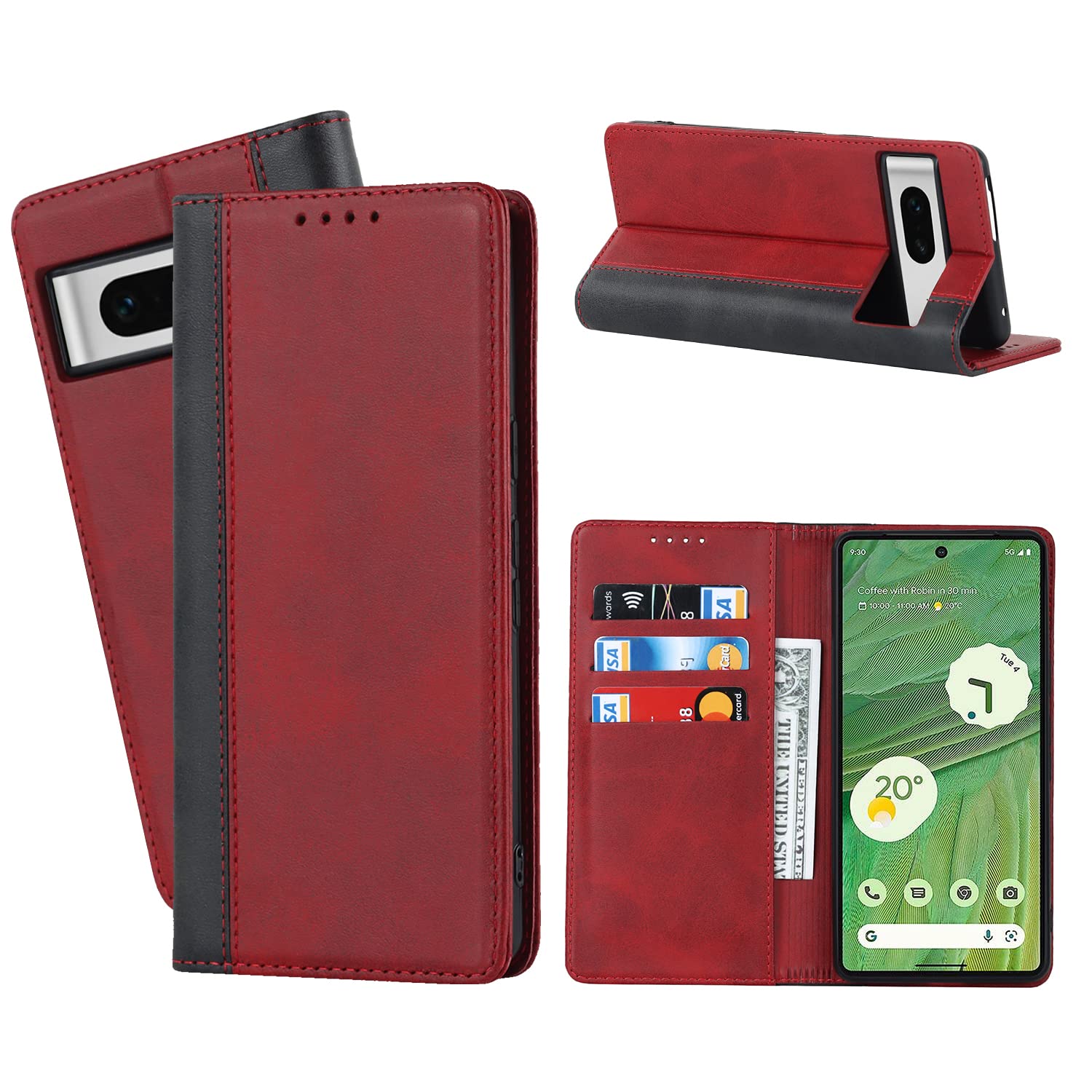 Ｈａｖａｙａ Google Pixel 7 Wallet Case- Colorblock Design -PU Leather Cover -for Google Pixel 7 Flip Cell Phone case-Red and Black