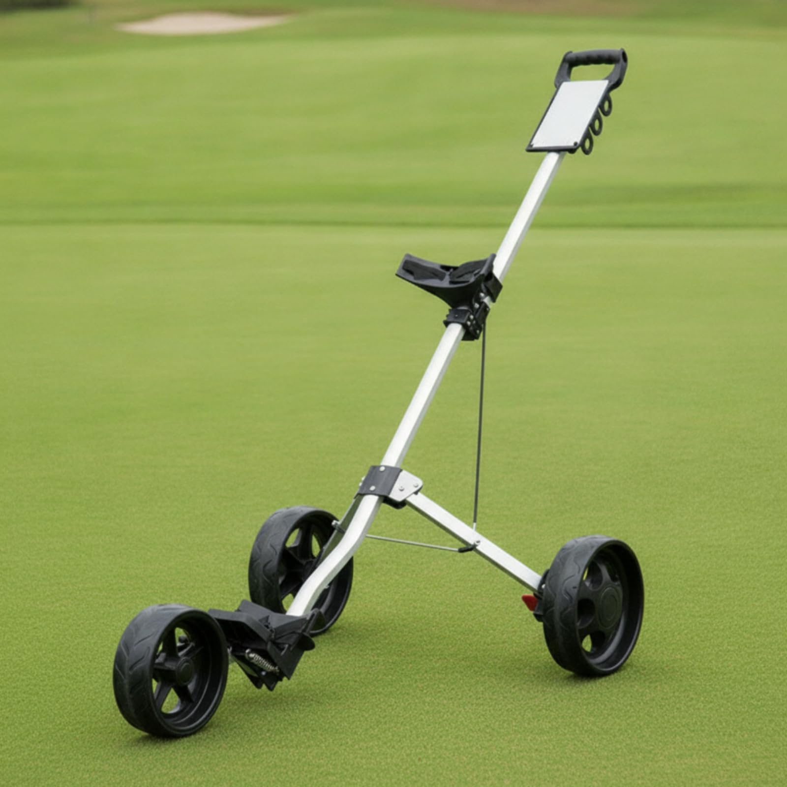 F Fityle Carrito de Golf Plegable Carro Empujable Trolley con Ruedas Marco Ligero Mango Largo Inclinado y Cierre Compacto Adecuado