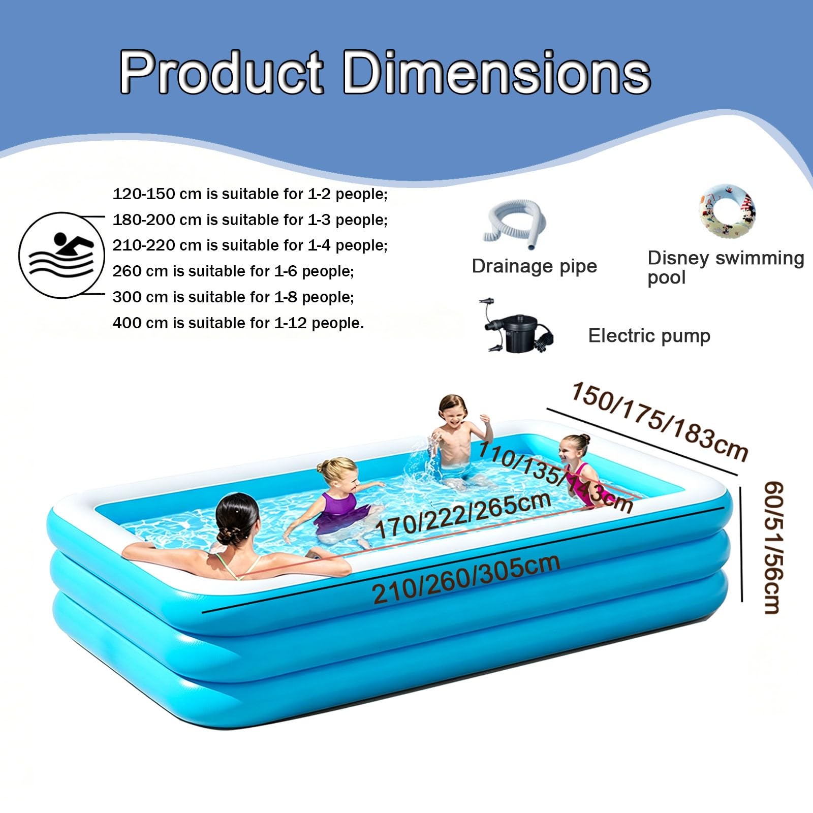 Aufblasbare Schwimmbecken Aus Dickem PVC | Großes Planschbecken für den Außenbereich(262*175*51cm)