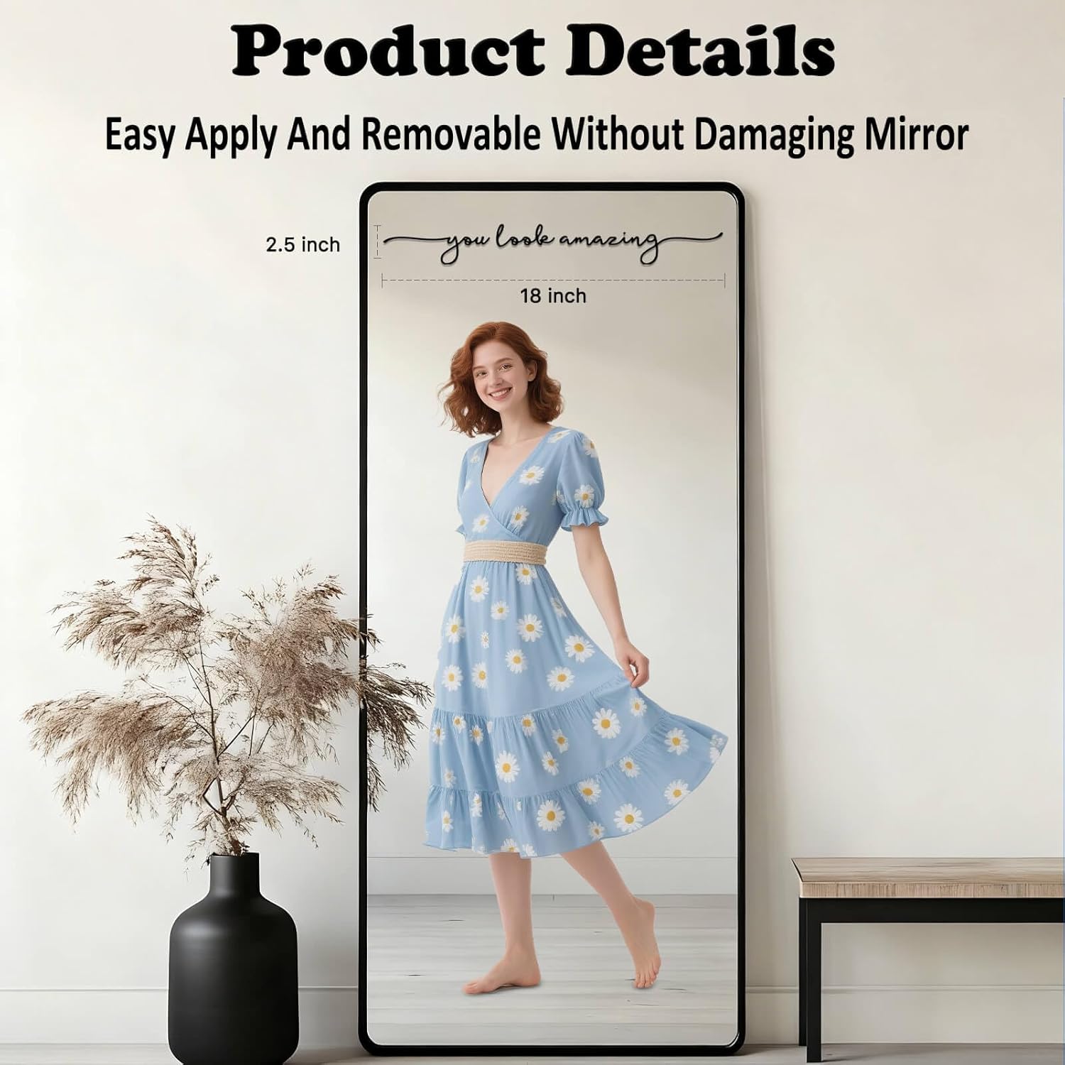 ZONICE You Look Amazing Mirror Decal - 18 x 2.5 Inch Mirror Vinyl Slogan Wall Sticker for Bedroom,Living Room,Office,Bathroom,Beauty Salon,Hair Salon.Inspirational Quotes Decal for Women,Girl,Student