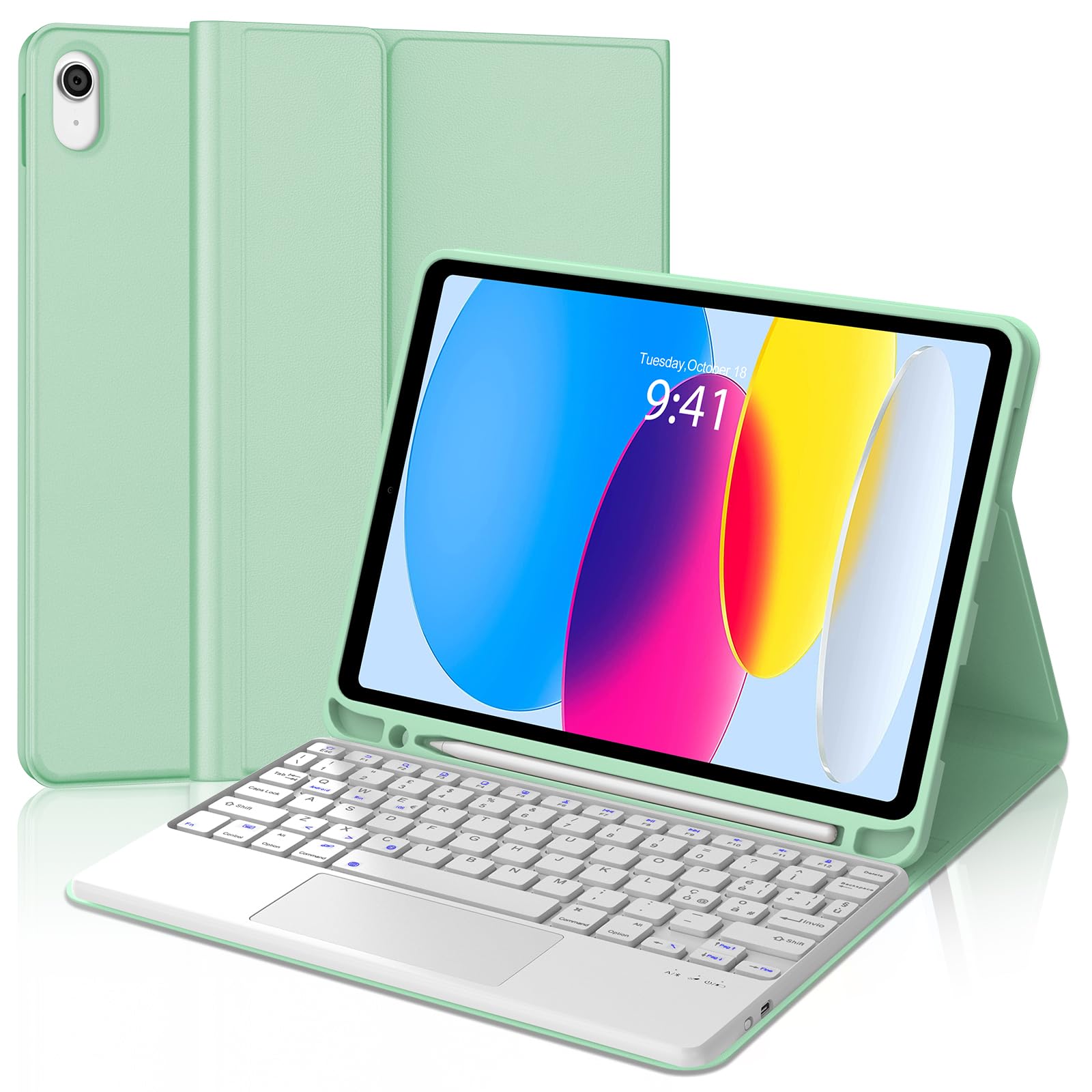 Occtingkind Custodia con Tastiera e Touchpad per iPad 11 Generazione A16 2025 11", Senza Retroilluminazione, Tastiera Bluetooth per iPad 10 Generazione 2022 10,9", Italiano QWERTY USB-C, Verde menta