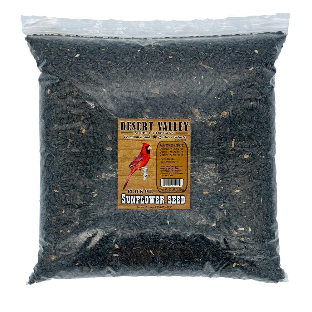 Desert Valley Black Oil Sunflower Seed, All Natural, Non-GMO Premium Wild Bird and Wildlife Food for Cardinals, Dove, Jays, Squirrels, and More (10-Pounds)