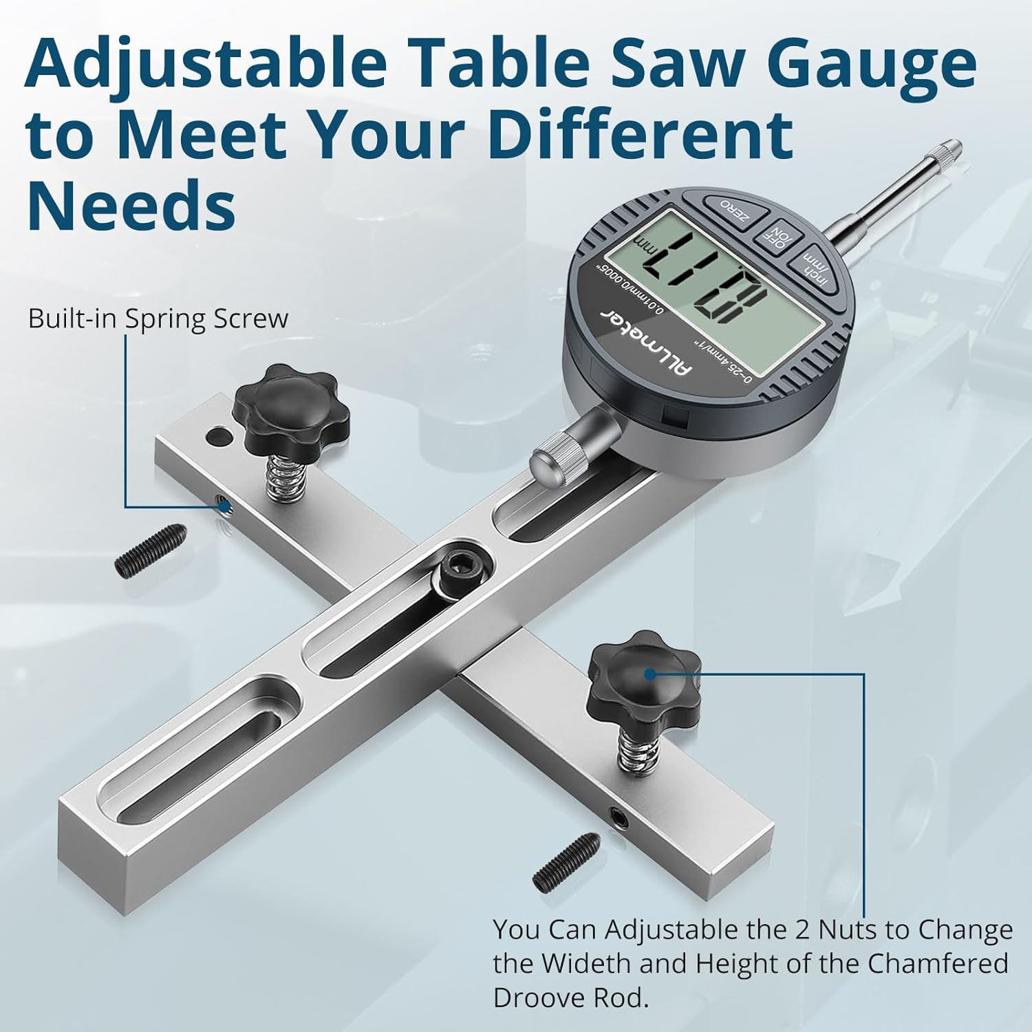 Digital Table Saw Gauge with Dial Indicator 0-1 Inch Range,CNC Machined Aluminum Bar for Fence Alignment on Table Saws Bandsaws (Fits 3/4" or 19mm Groove Width)
