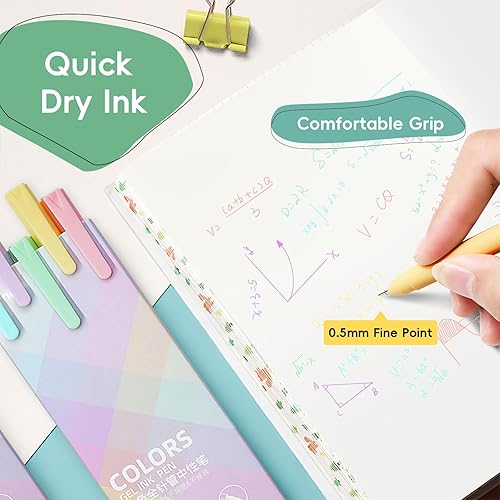 Miniatura 3 de Bolígrafos de colores, 5 bolígrafos de gel de tinta de color de 0.020 in, bolígrafos de punta fina de escritura suave de secado rápido para diario y