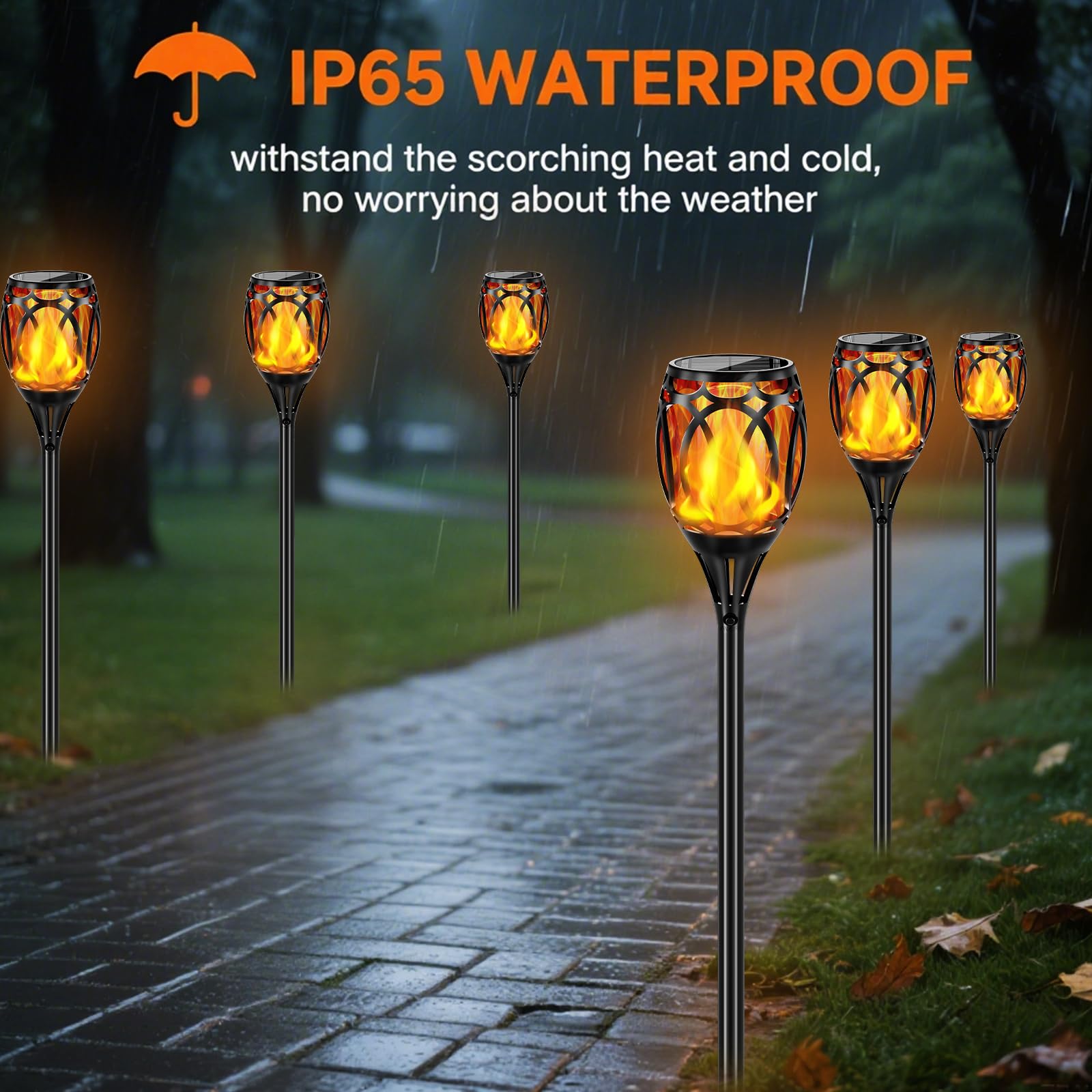 Xmart 96 LED Solar Torch Lights 2-Pack – Flickering Flame Effect, IP65 Waterproof, Solar Tiki Lights For Yard & Garden