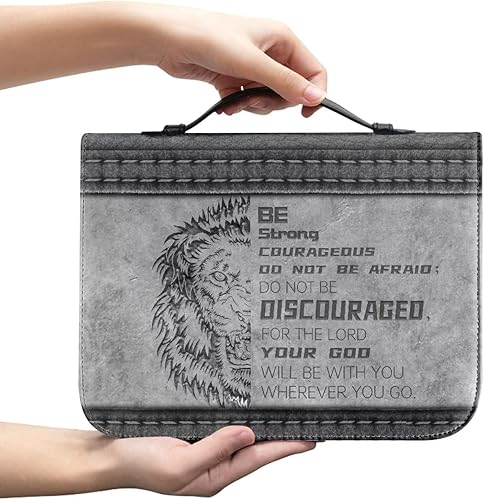 Miniatura 2 de Bolsas de cuero para iglesia, funda de Biblia gris león, bolsa protectora de la Biblia de poliuretano, funda de transporte portátil con asa para
