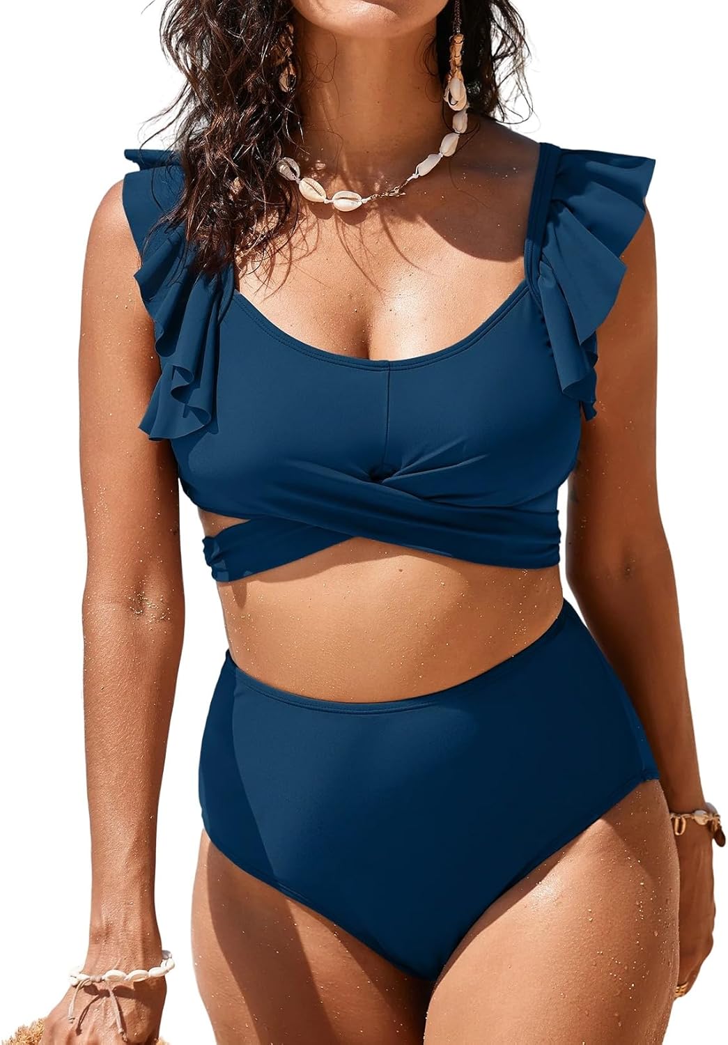 Aleumdr Women's High Waisted Bikini Sets Ruffle Two Piece Swimsuits Crisscross Bathing Suits